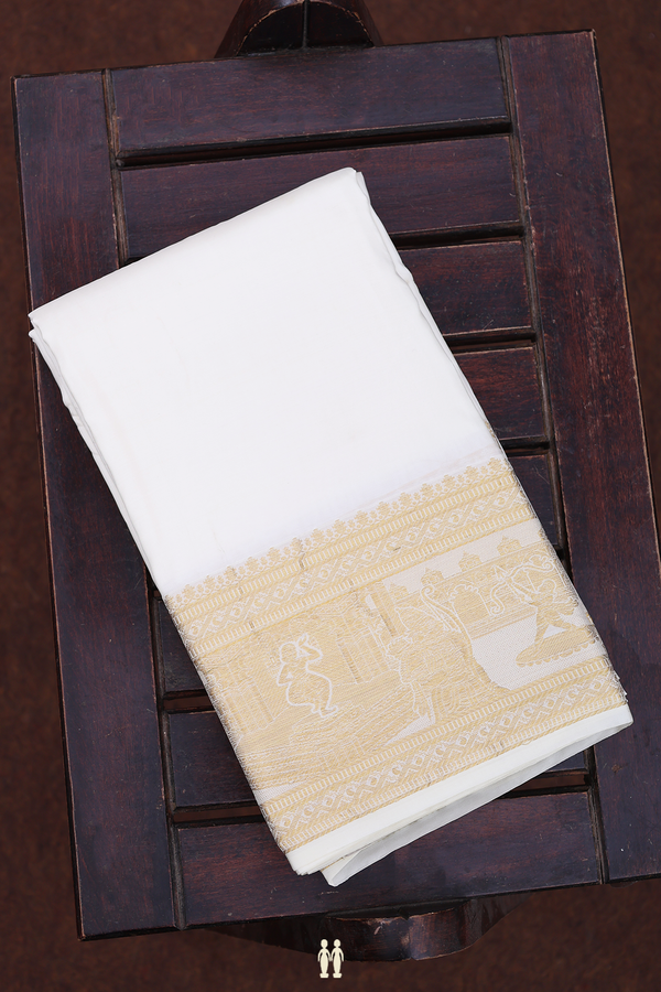 Traditional Border White Silk Dhoti With Shirt Material