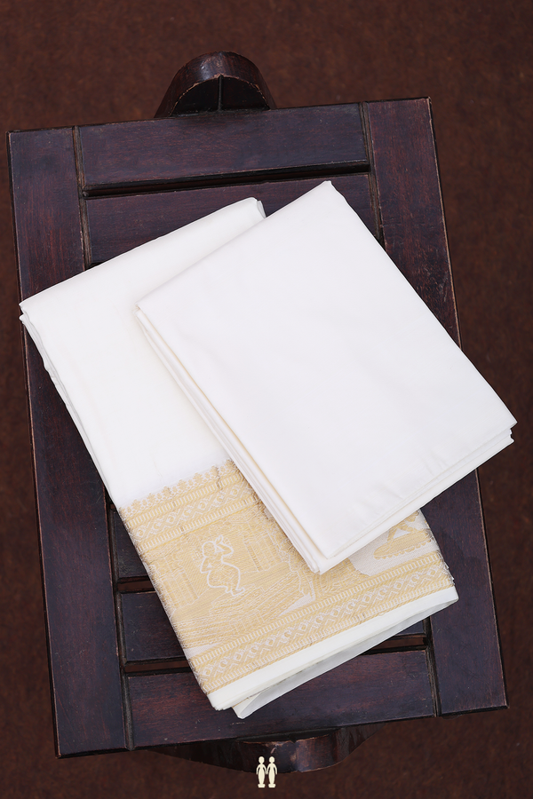 Traditional Border White Silk Dhoti With Shirt Material