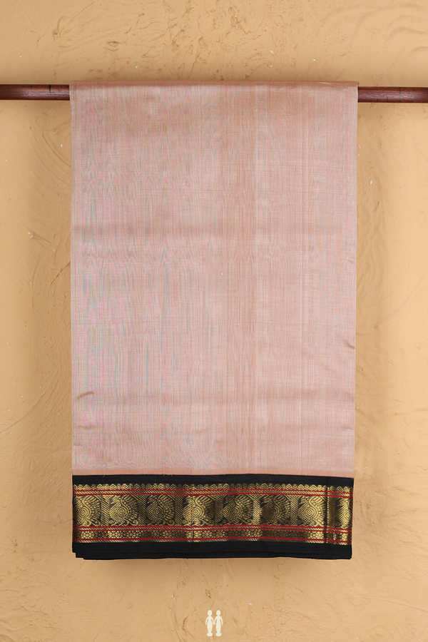 Silk Cotton Saree In Biscuit Color With Peacock Border