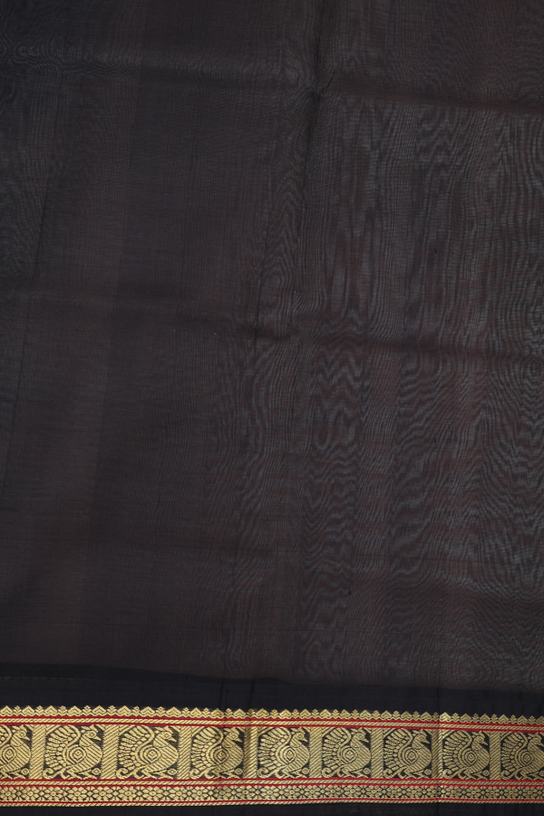 Silk Cotton Saree In Biscuit Color With Peacock Border
