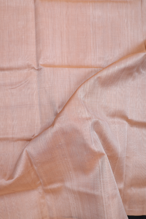 Silk Cotton Saree In Biscuit Color With Peacock Border