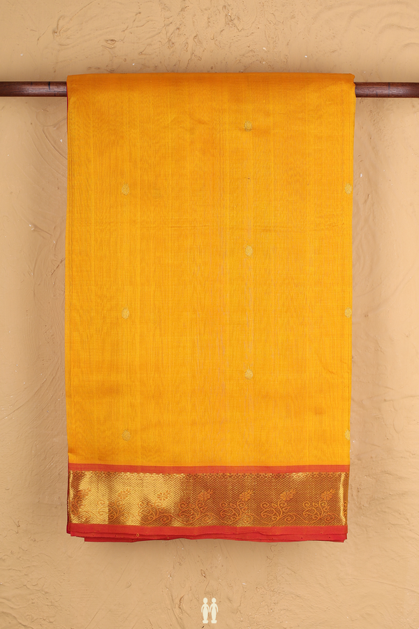 Traditional Silk Cotton Saree Royal Orange With Rudraksh Buttas