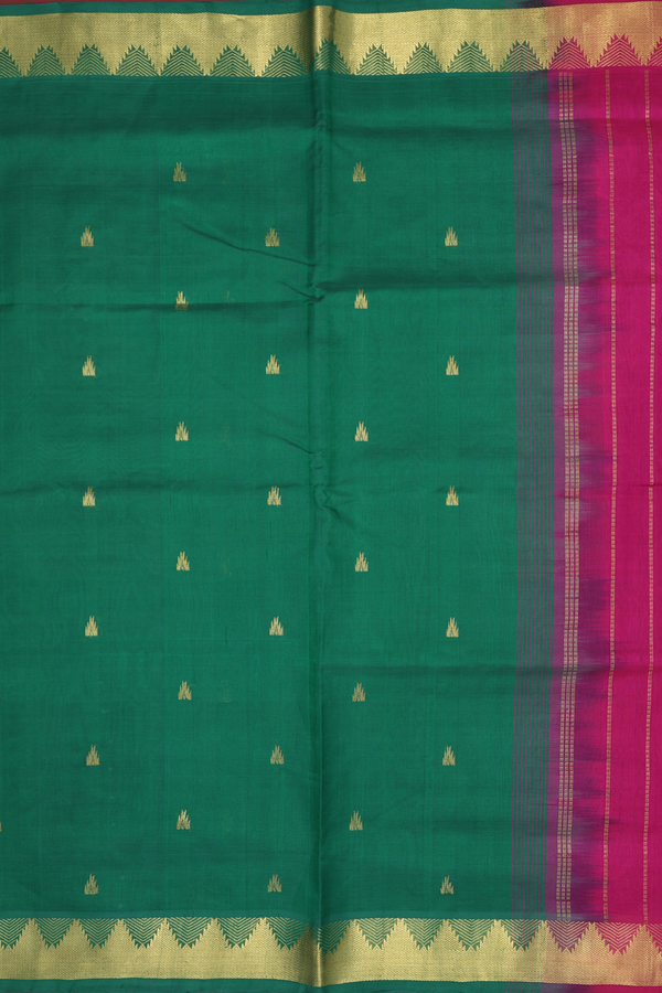 Traditional Silk Cotton Saree Emerald Green With Zari Buttas