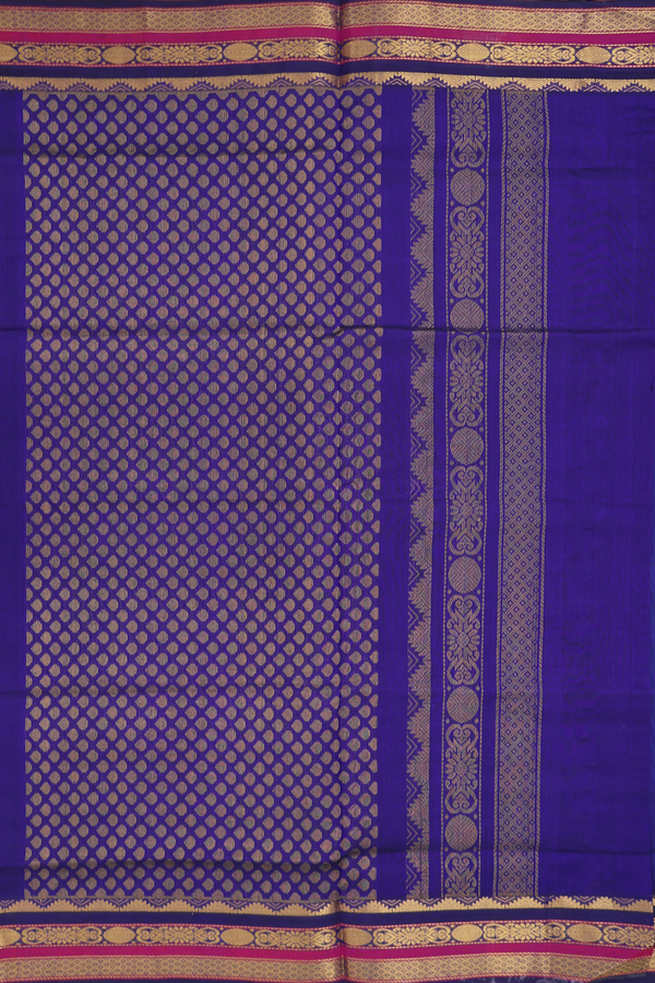 Traditional Silk Cotton Saree In Blue With Zari Border