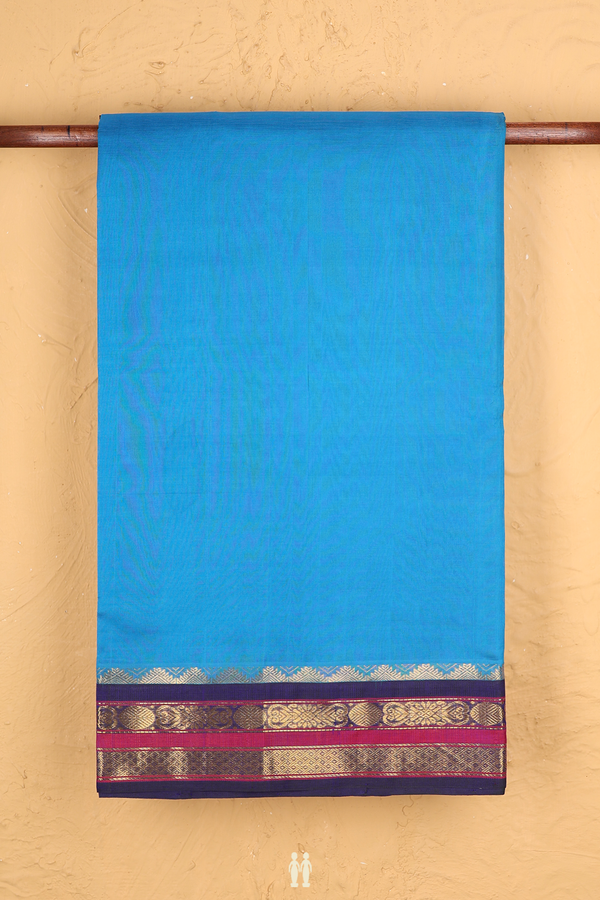 Traditional Silk Cotton Saree In Blue With Zari Border