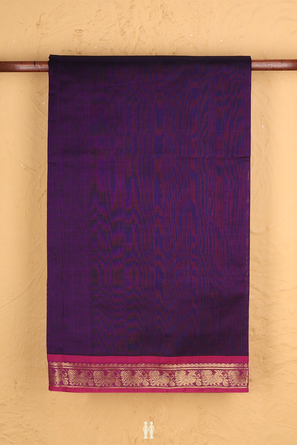 Traditional Silk Cotton Saree In Deep Purple With Zari Border