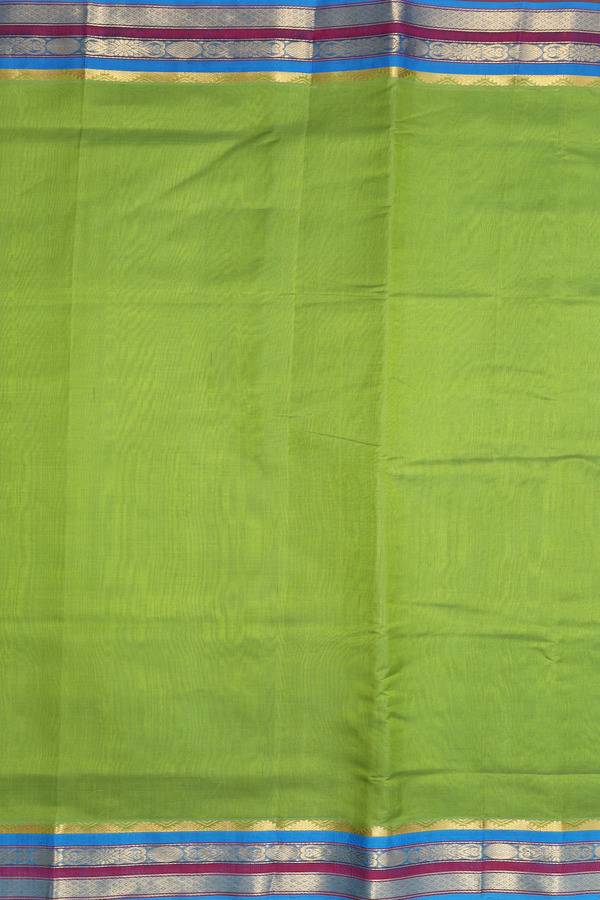 Traditional Silk Cotton Saree In Green With Contrast Border