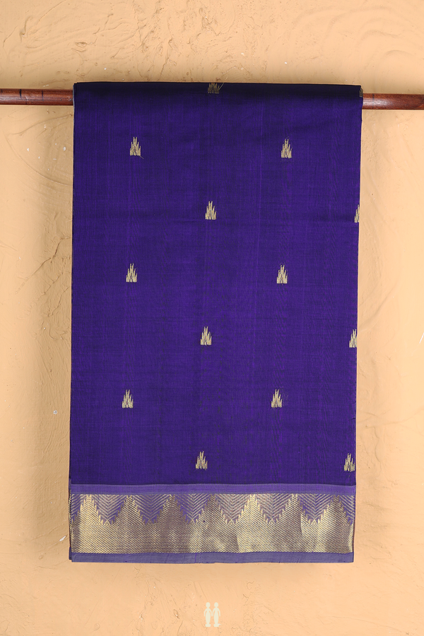 Traditional Silk Cotton Saree In Navy Blue With Zari Buttas