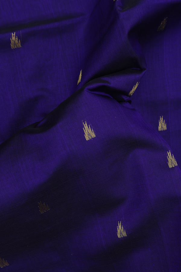 Traditional Silk Cotton Saree In Navy Blue With Zari Buttas