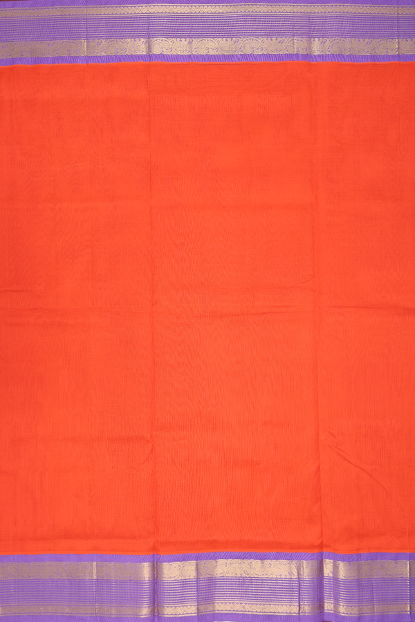 Silk Cotton Saree In Red Orange With Contrast Border