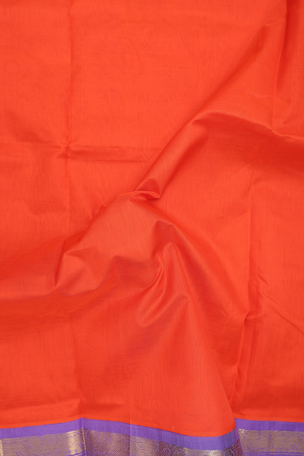 Silk Cotton Saree In Red Orange With Contrast Border