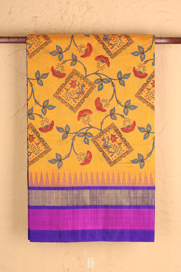 Traditional Silk Cotton Saree In Orange With Printed Design
