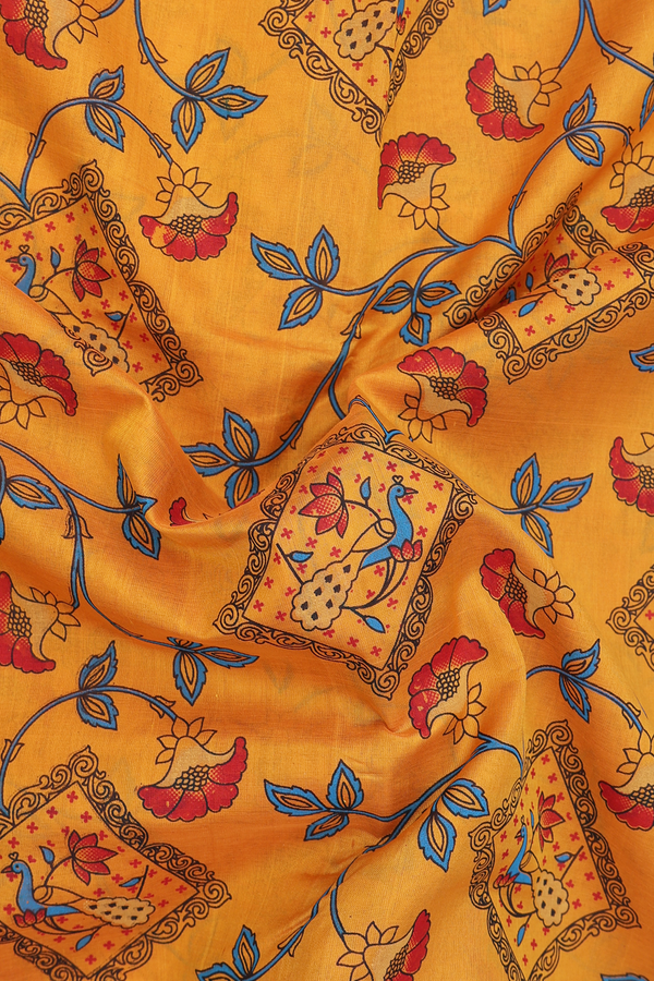 Traditional Silk Cotton Saree In Orange With Printed Design