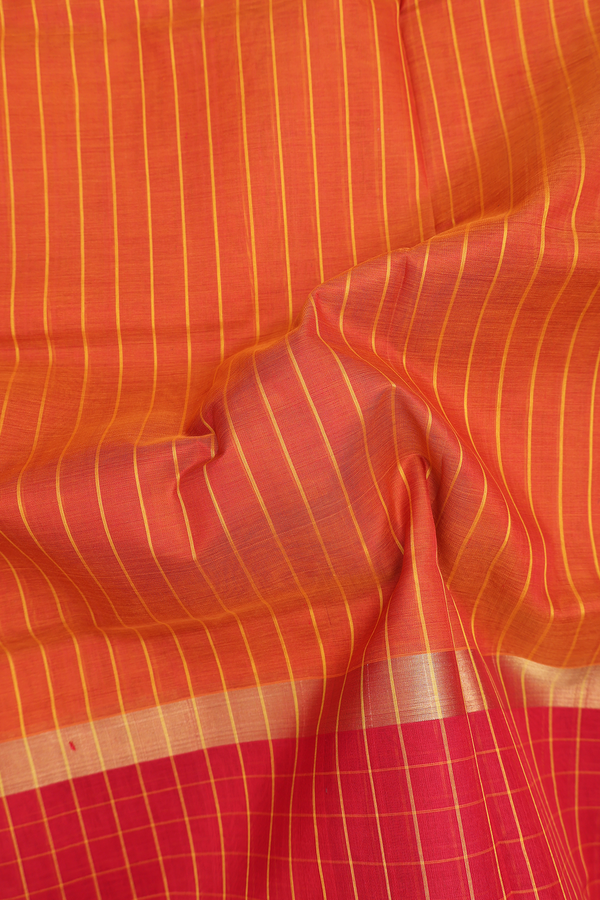 Traditional Silk Cotton Saree In Orange With Stripes Design