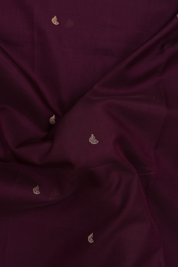 Traditional Silk Cotton Saree In Plum Brown With Zari Buttas