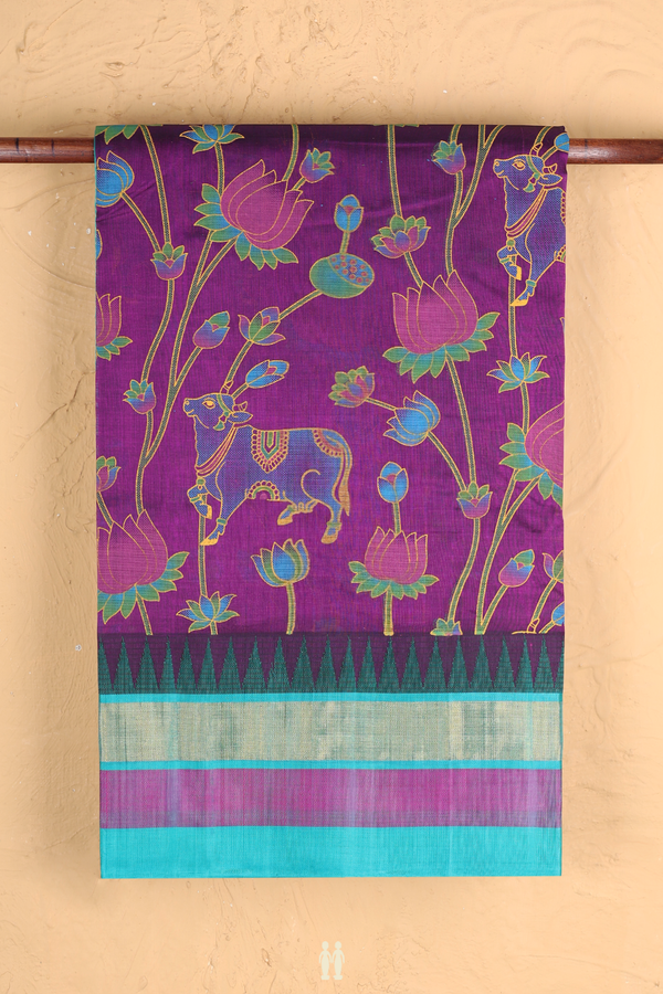 Traditional Silk Cotton Saree In Purple With Printed Design