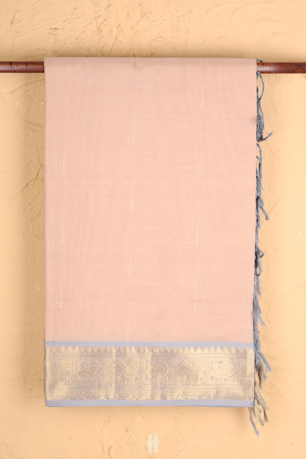 Silk Cotton Saree In Tan Brown With Malli Moggu Buttas