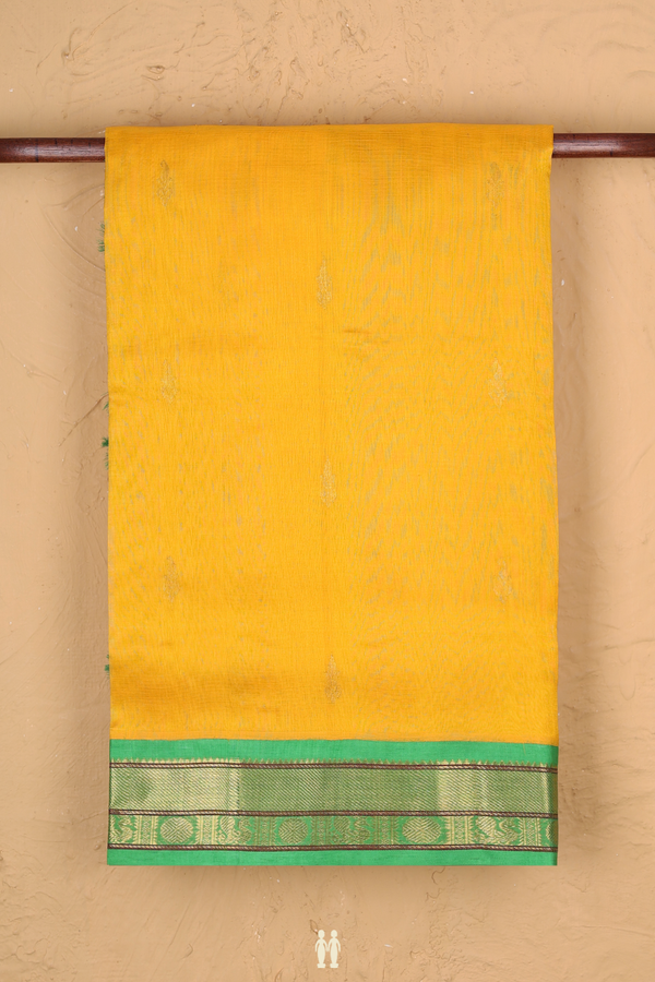 Traditional Silk Cotton Saree In Yellow With Floral Buttas