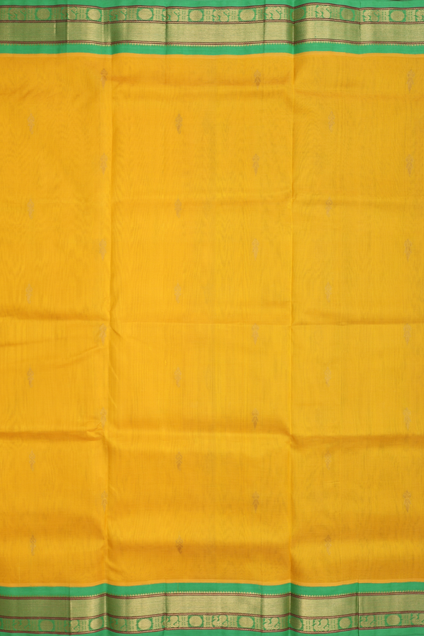 Traditional Silk Cotton Saree In Yellow With Floral Buttas