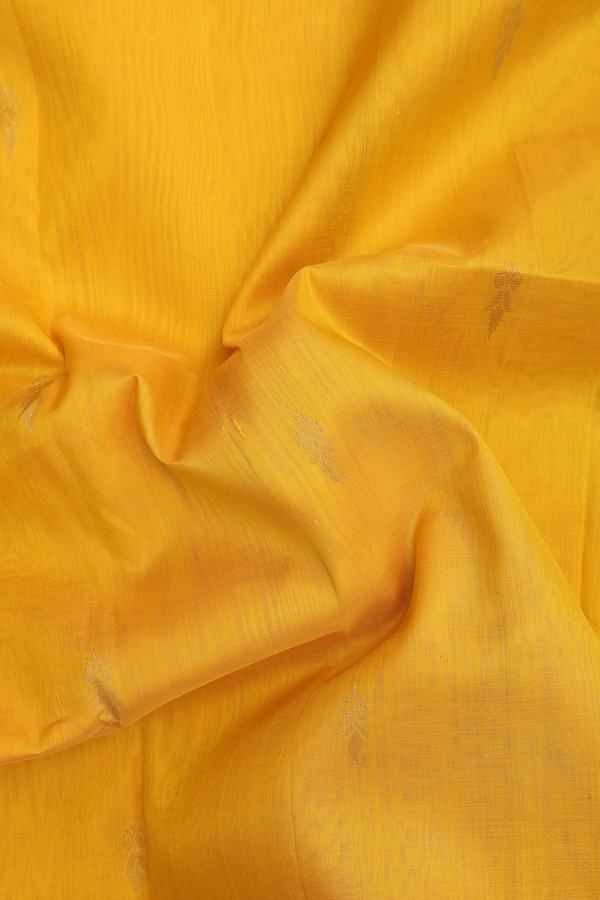 Traditional Silk Cotton Saree In Yellow With Floral Buttas