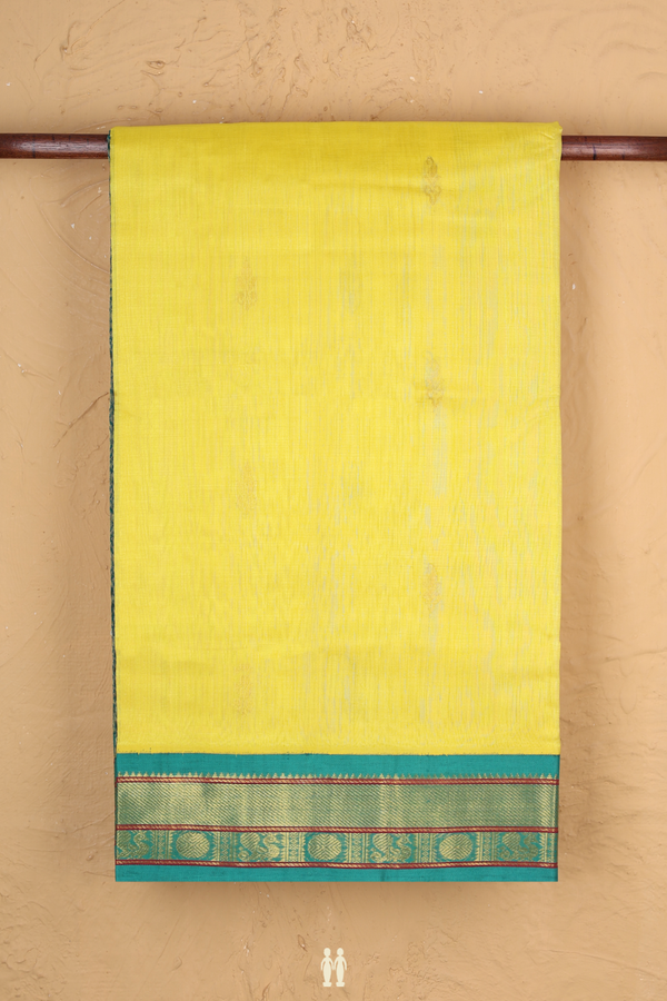 Traditional Silk Cotton Saree In Yellow With Zari Buttas