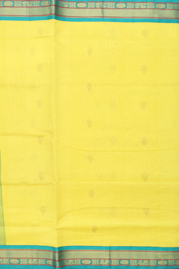Traditional Silk Cotton Saree In Yellow With Zari Buttas