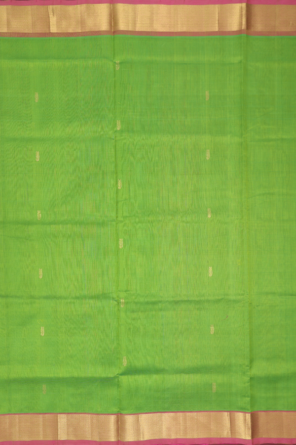 Traditional Silk Cotton Saree Pear Green With Paisley Buttas