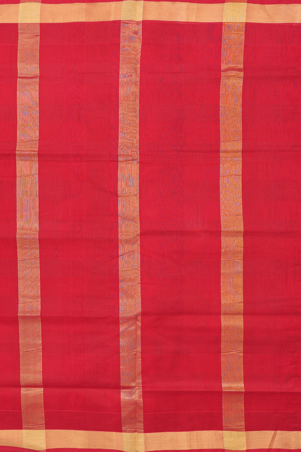 Traditional Silk Cotton Saree Red And Green With Checks Design