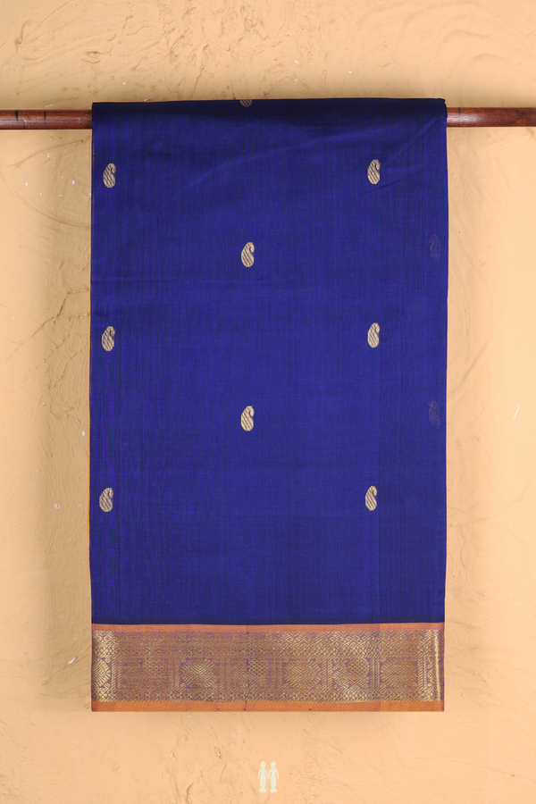 Traditional Silk Cotton Saree Royal Blue With Paisley Buttas