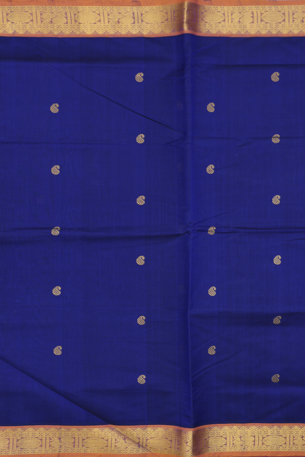 Traditional Silk Cotton Saree Royal Blue With Paisley Buttas