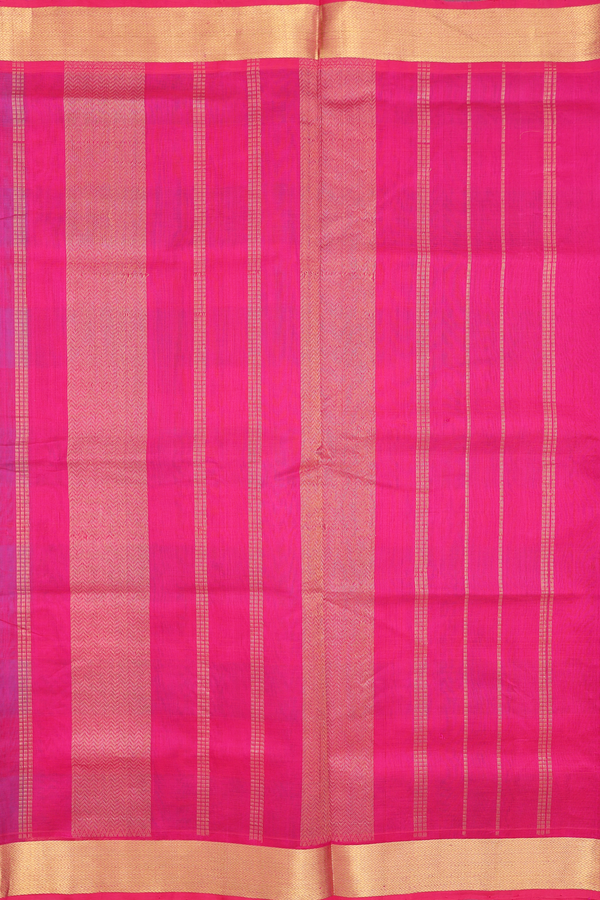 Traditional Silk Cotton Saree In Pink And Blue With Checks Design