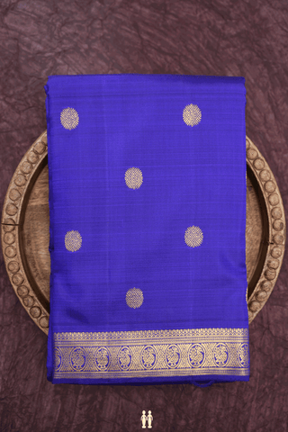 Traditional Zari Buttas Indigo Blue Kanchipuram Silk Saree