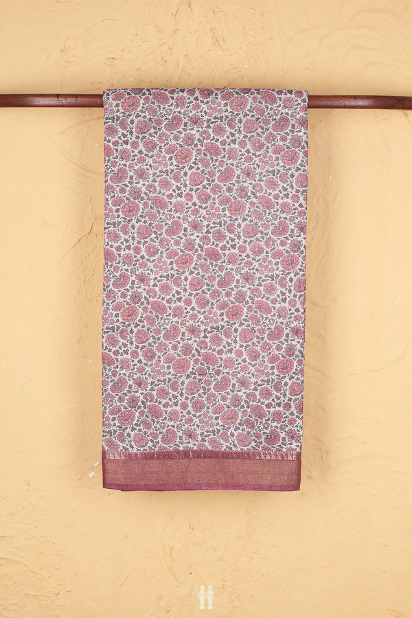 Tussar Silk Saree In White With Floral Design