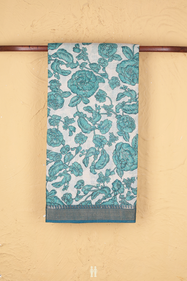 Tussar Silk Saree In Beige With Floral Design