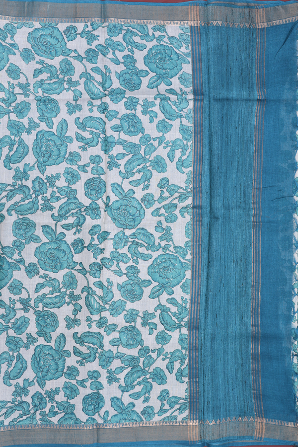 Tussar Silk Saree In Beige With Floral Design