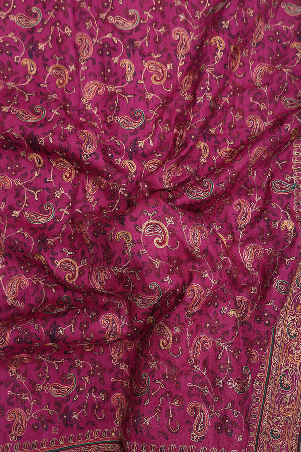 Tussar Silk Saree In Berry Purple With Paisley Design