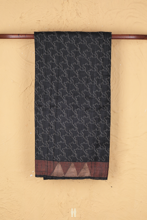 Tussar Silk Saree In Black With Allover Design