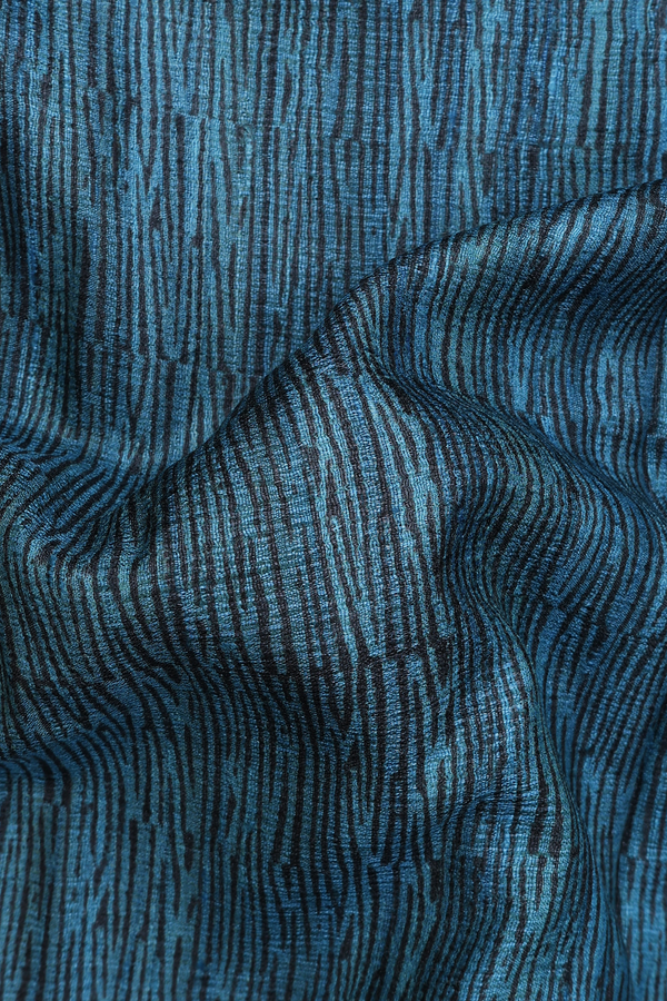 Tussar Silk Saree In Black And Blue With Allover Design