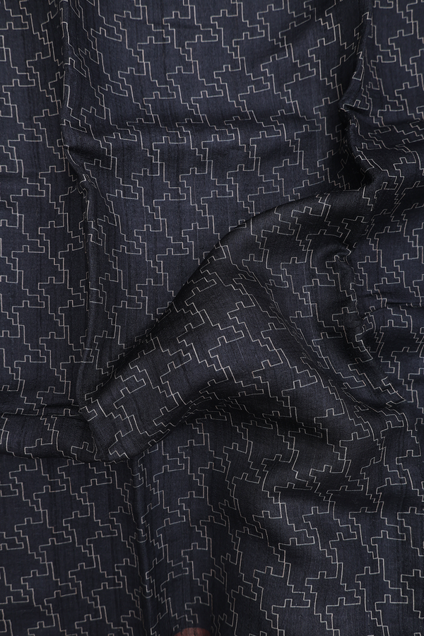 Tussar Silk Saree In Black With Allover Design