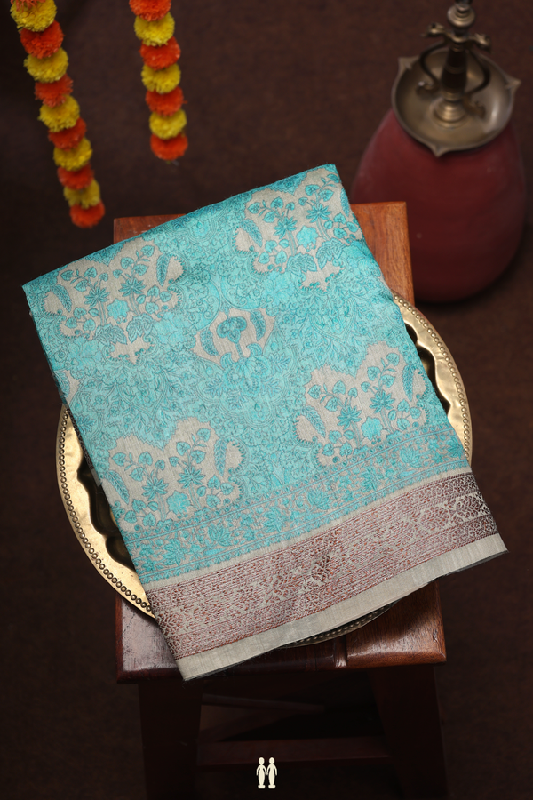 Tussar Silk Saree In Blue With Printed Design