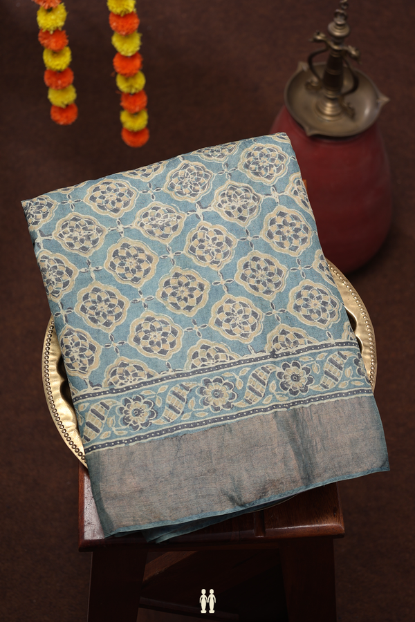 Tussar Silk Saree In Blue With Printed Design
