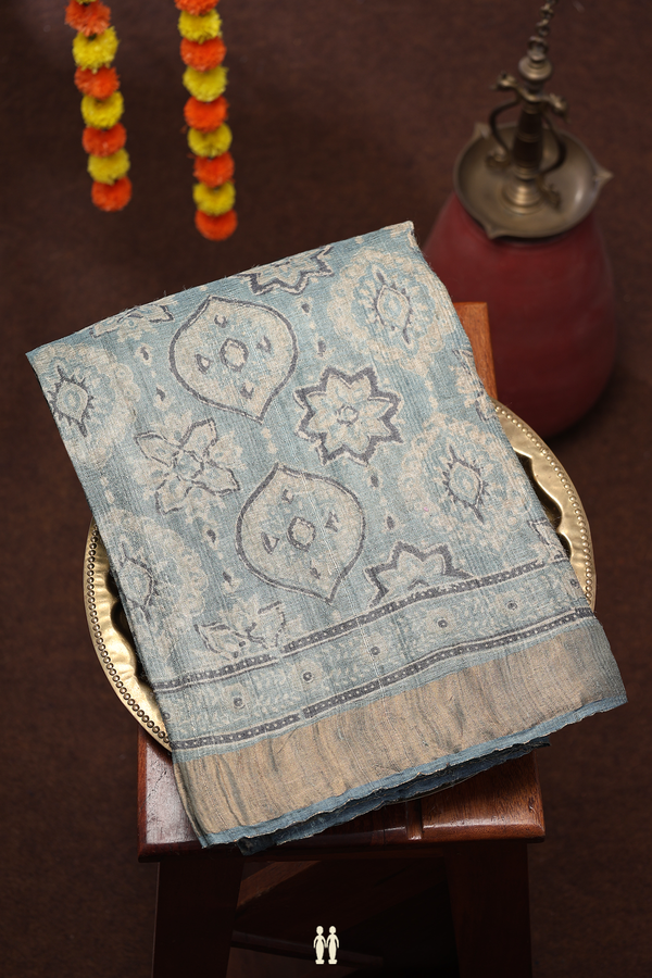 Tussar Silk Saree In Blue With Printed Design