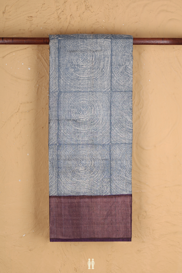 Tussar Silk Saree In Blue With Printed Design