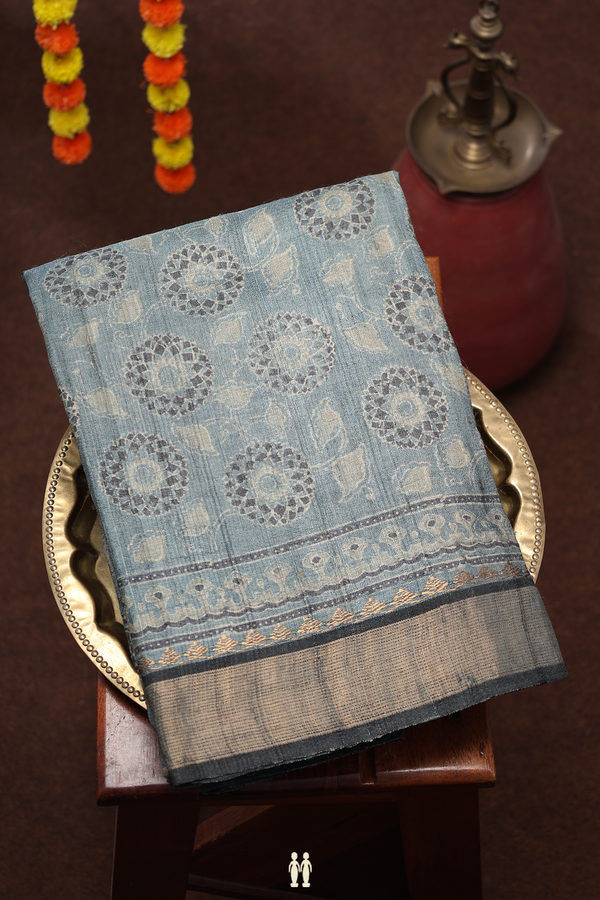 Tussar Silk Saree In Blue With Printed Design