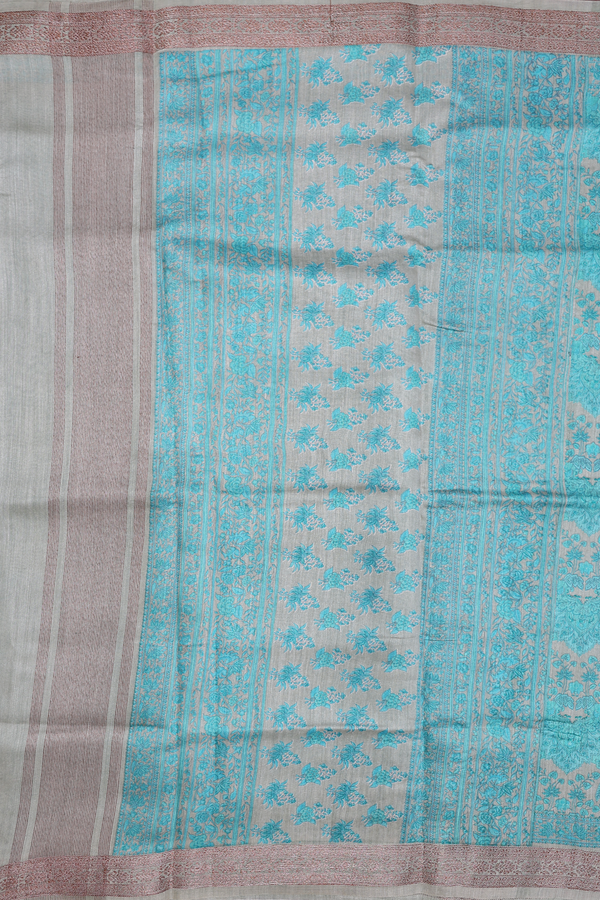 Tussar Silk Saree In Blue With Printed Design