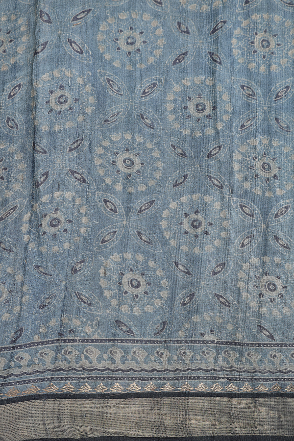 Tussar Silk Saree In Blue With Printed Design