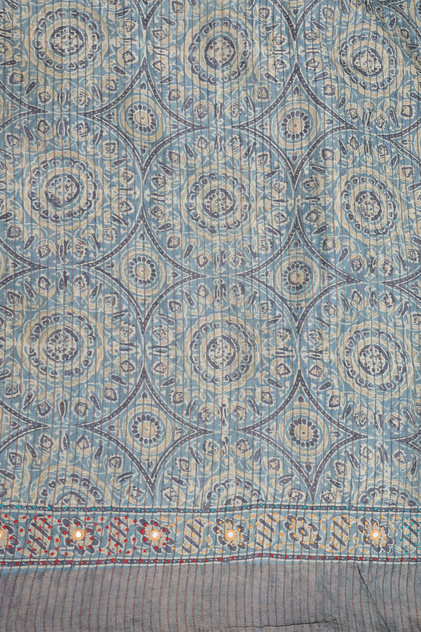 Tussar Silk Saree In Blue With Printed Design