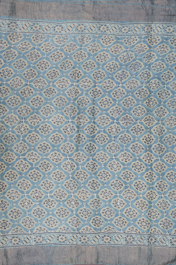 Tussar Silk Saree In Blue With Printed Design