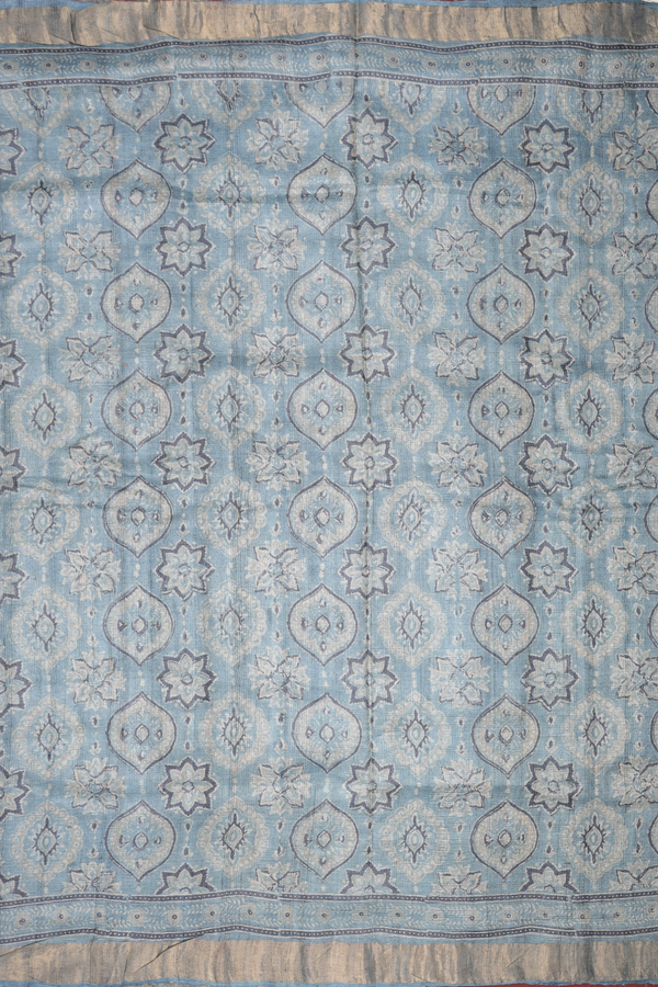 Tussar Silk Saree In Blue With Printed Design