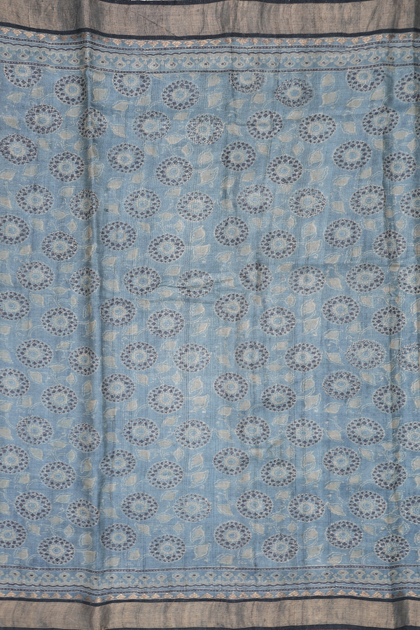 Tussar Silk Saree In Blue With Printed Design